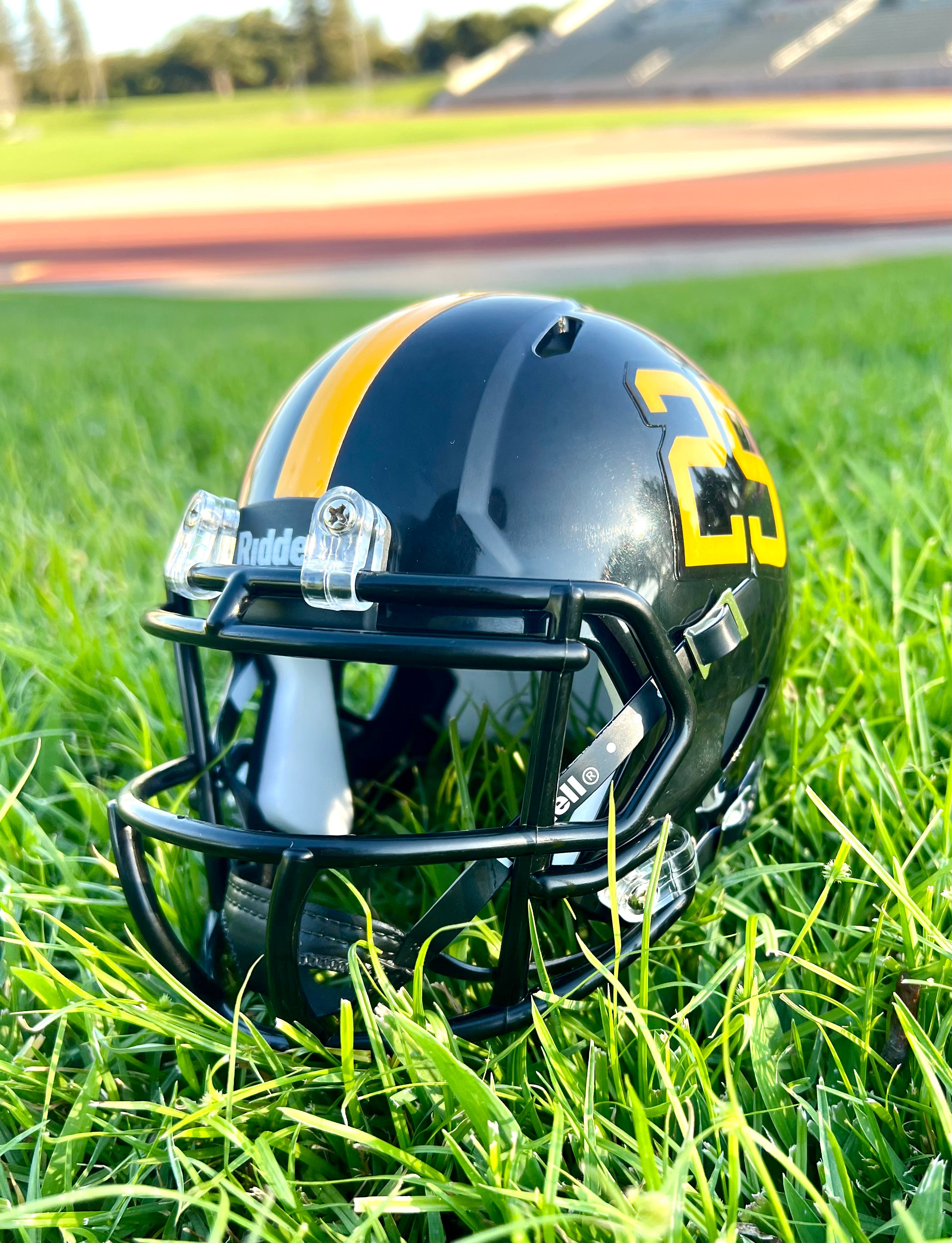 black and yellow football helmets 2025 San Luis Obispo High Tigers Mini Football Helmet – Helmet Junkies